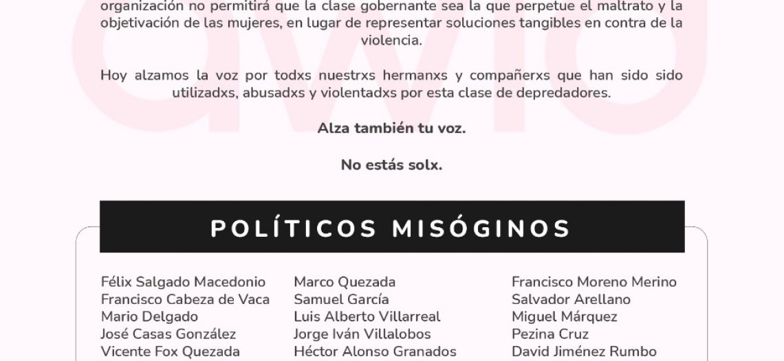 Exhiben a políticos que han abusado de mujeres: Salgado Macedonio la encabeza
