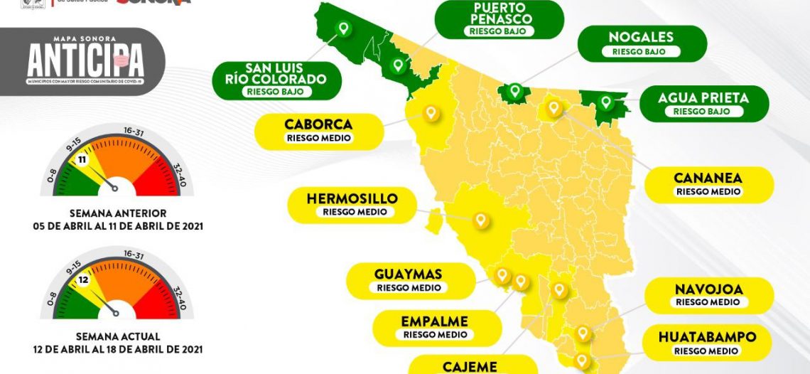Están cinco municipios en riesgo de pasar a naranja en el Mapa Sonora Anticipa