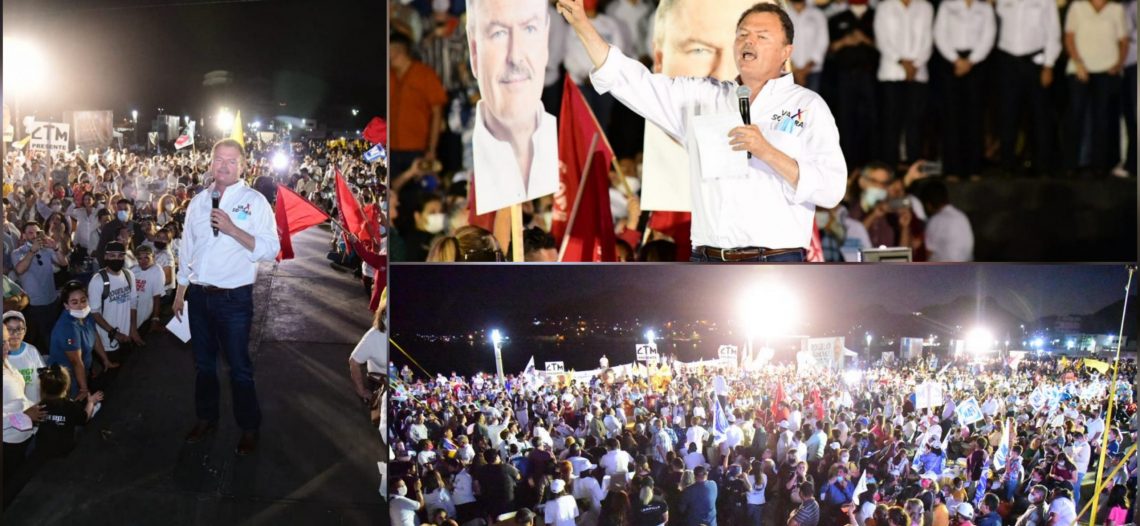 Cierra campaña el borrego ante miles de guaymenses y empalmenses; fustiga al centralismo y a su principal adversario.