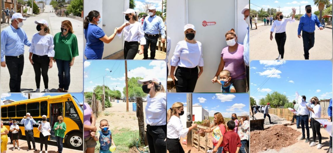 Beneficia Gobernadora a habitantes de Magdalena y Santa Ana con obras de pavimentación, alcantarillado, vivienda y transporte escolar