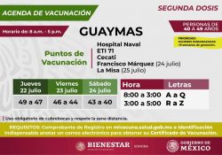 Inicia el jueves proceso de vacunación de segunda dosis para personas de 40 a 49 años
