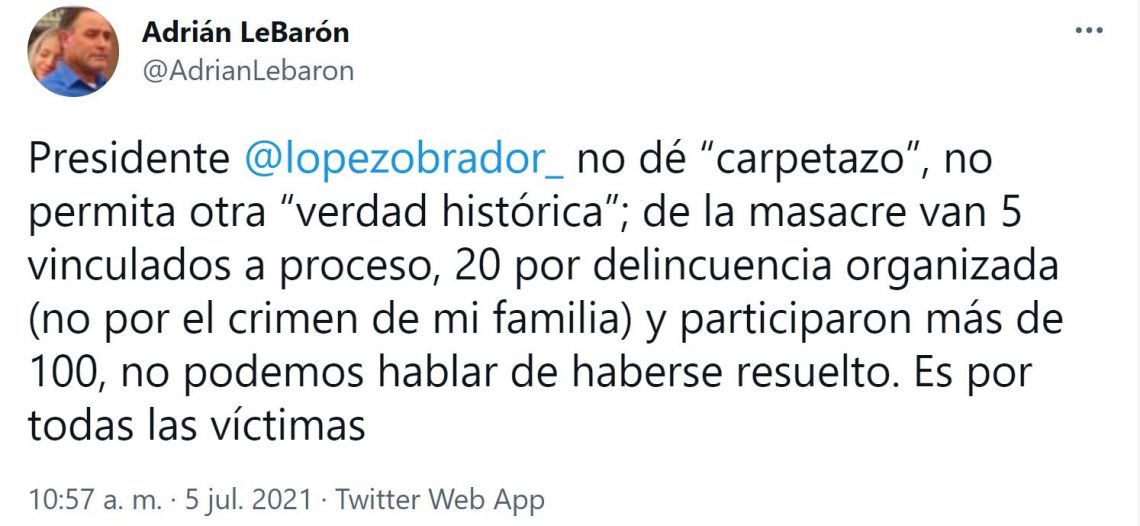 “No dé carpetazo”, le pide Adrián LeBarón al presidente López Obrador