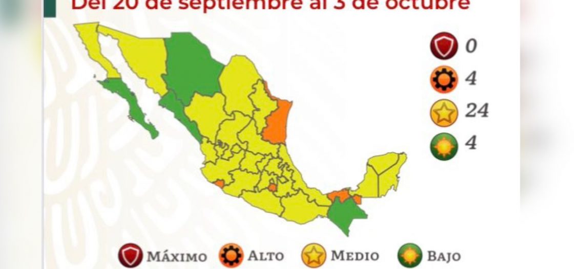 Sonora pasa al color amarillo en el Semáforo Epidemiológico Nacional del 20 de septiembre al 3 de octubre.