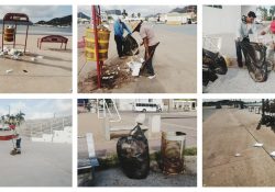 Limpieza del malecón, por parte Servicios Públicos Municipales para iniciar la semana.