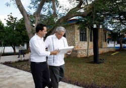 López Obrador y Vila Dosal constatan avances en obras del Tren Maya