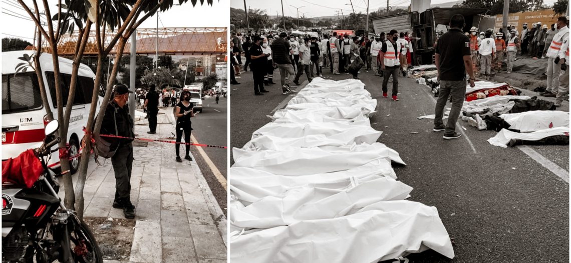 Vuelca tráiler con migrantes y mueren 53