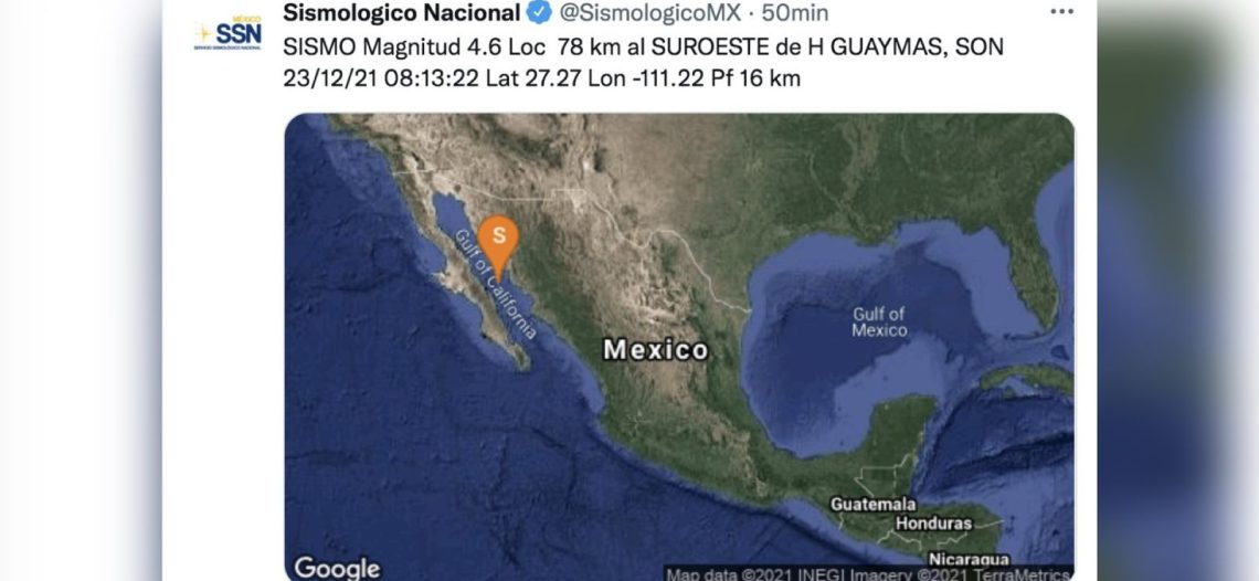 Se sacude Guaymas: temblor de 4.6 grados esta mañana de jueves