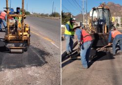 Realizan trabajos de bacheo en puente de San Carlos y bulevar Luis Encinas
