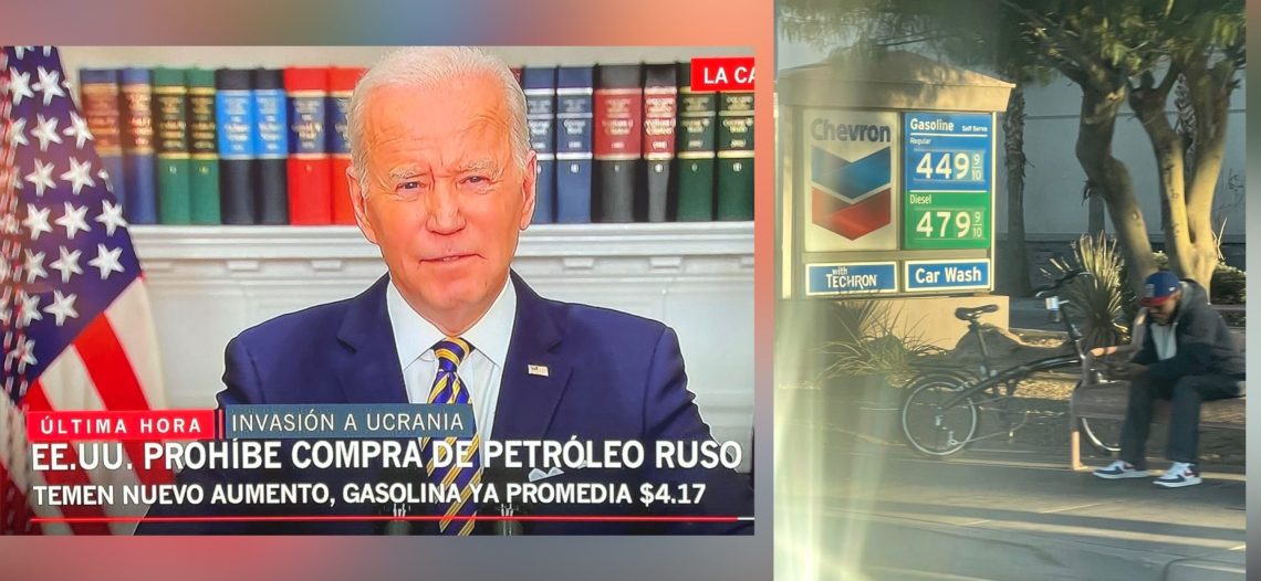 Se dispara el precio de la gasolina en EU; Biden suspende la importación de petróleo ruso