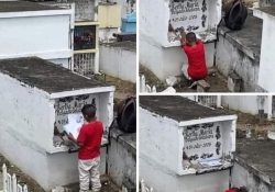 CAPTAN A NIÑO QUE LLEVO DIBUJOS A SU MAMÁ AL PANTEÓN POR EL DÍA DE LAS MADRES
