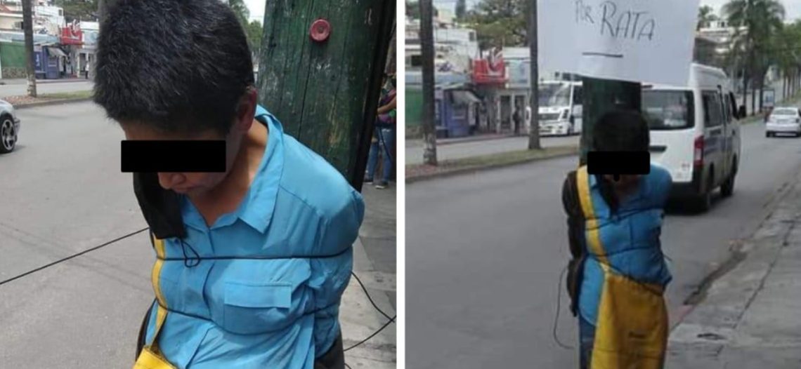 “Me agarraron por rata”: Vecinos amarran a un poste a presunta asaltante en Cuernavaca