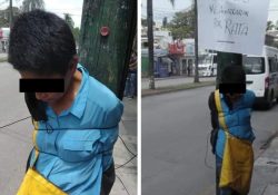 “Me agarraron por rata”: Vecinos amarran a un poste a presunta asaltante en Cuernavaca