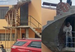 Albañiles construyen escalera sin salida y se vuelven virales en TikTok