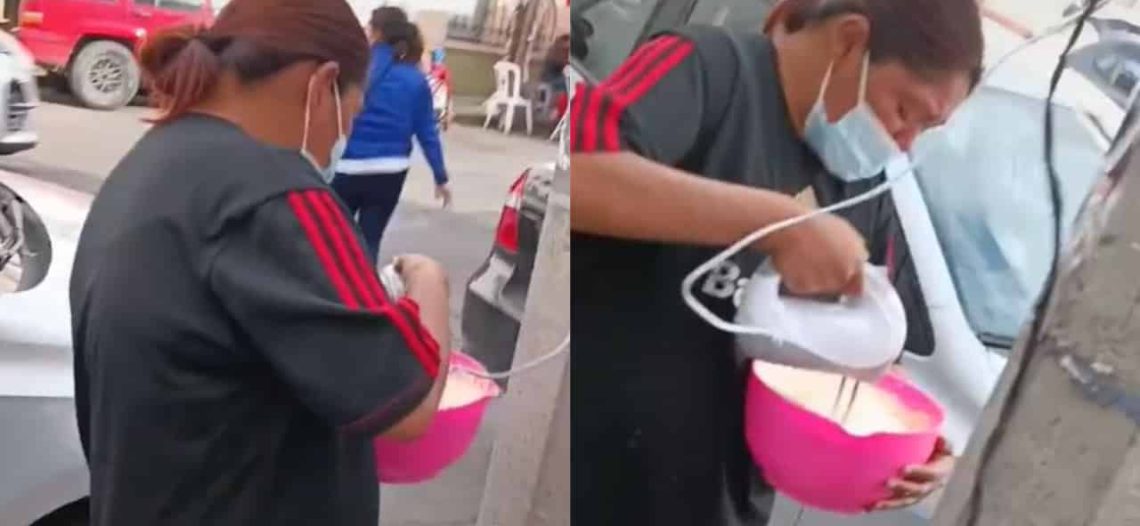 Captan a mujer usando poste de luz para conectar una batidora y video se vuelve viral