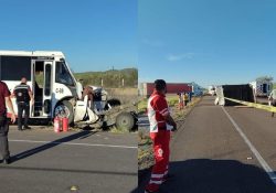 Chocan autobús y camioneta; hay dos muertos y 10 lesionados