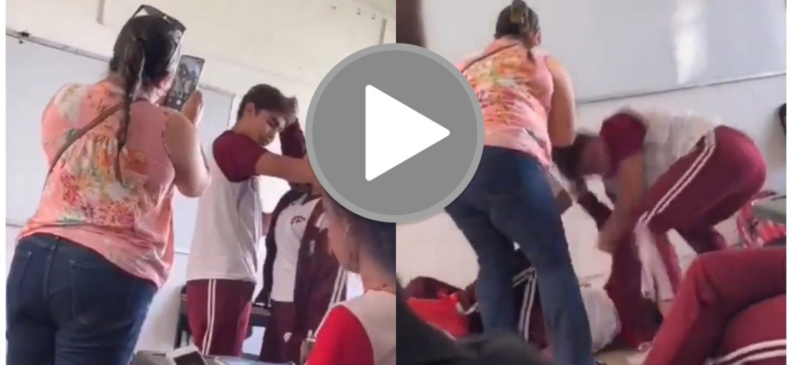 Alumna llega a golpes con compañero y con maestra; todo por prohibirle el uso de celular