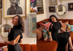 Ángela Aguilar posa con elegante vestido negro y tío le arruina la foto