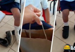 Maestra le regala unos zapatos nuevos a alumno y su tierna reacción se hace viral