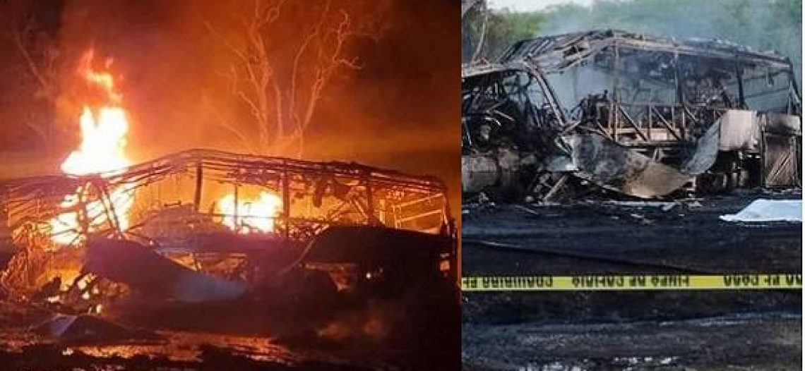 Al menos 18 calcinados deja choque de autobús y pipa en carretera de Tamaulipas