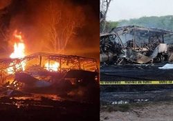 Al menos 18 calcinados deja choque de autobús y pipa en carretera de Tamaulipas