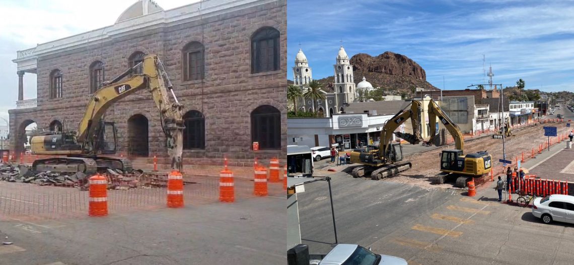 Desalojan Palacio Municipal en Guaymas; maquinaria pesada trabaja en las afueras y “movió” la vieja estructura