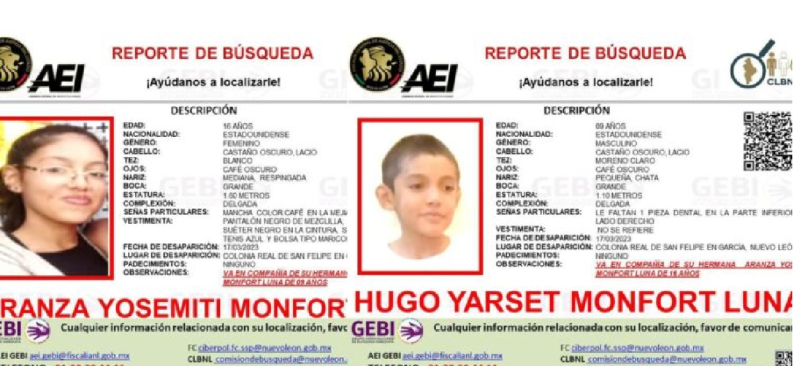 Reportan desaparición de menores estadounidenses en Nuevo León