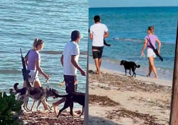 Turista se pasea por playas de Yucatán con un rifle