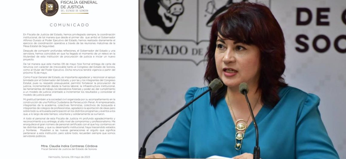Anuncia su renuncia la fiscal Claudia Indira Contreras; será a partir del próximo 15 de mayo