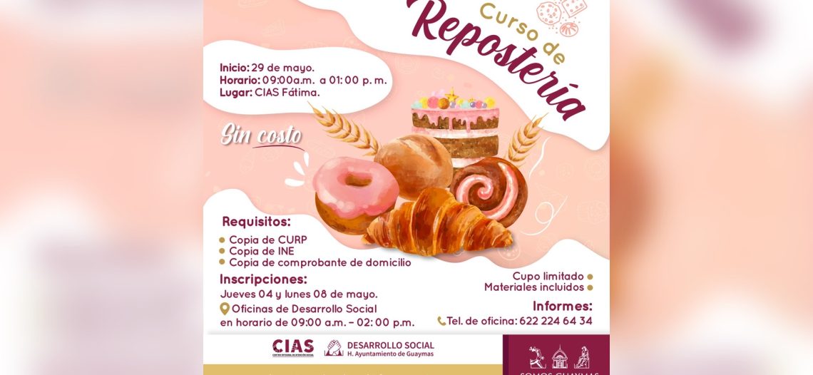 Invita Desarrollo Social a “Curso de Repostería” en CIAS del sector Fátima.