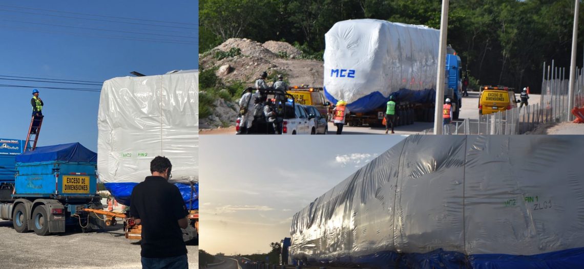 Llegan los primeros vagones del Tren Maya a Cancún; probarán la ruta a Mérida