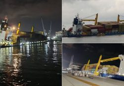 Se escora Buque Carguero en muelles fiscales de Mazatlán