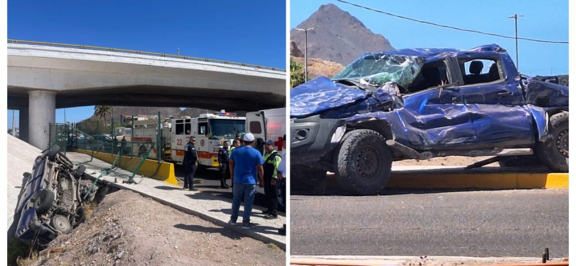 Cae vehículo desde el puente Miramar en Guaymas: Conductor resulta herido