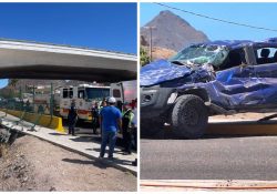 Cae vehículo desde el puente Miramar en Guaymas: Conductor resulta herido