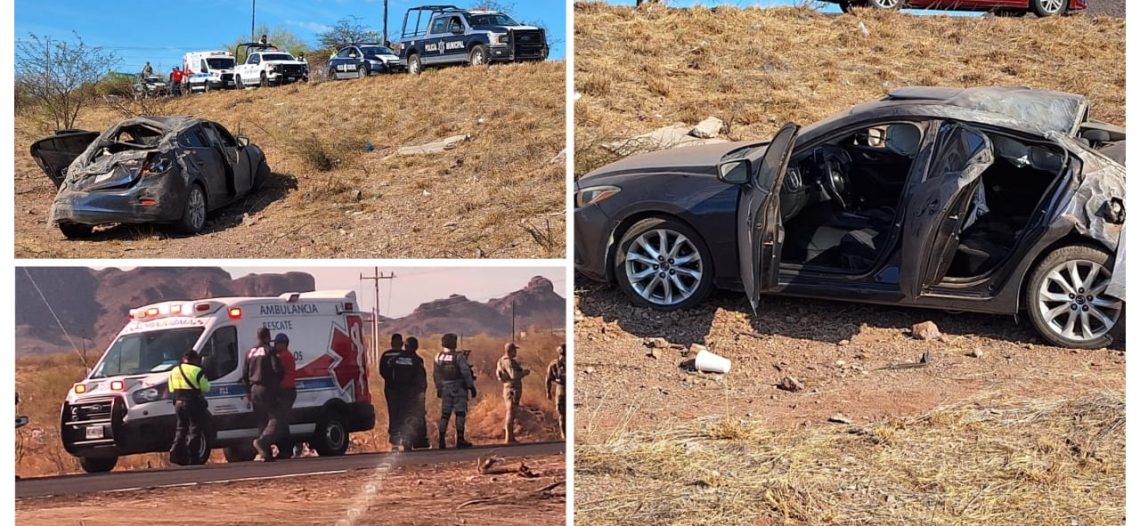 Conductor lesionado en accidente vehicular salida norte de Guaymas