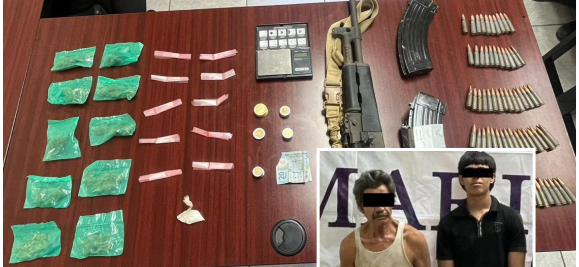 Detienen a tres en San Luis Río Colorado tras cateo al asegura arma, cartuchos y narcótico