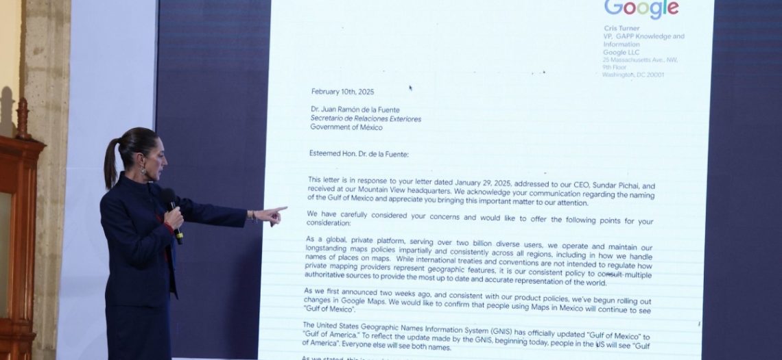 Insiste Claudia Sheinbaum tras carta a Google sobre ‘Golfo de América’