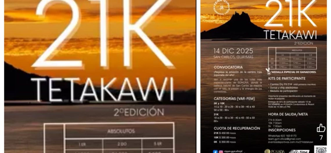 ANUNCIAN LA SEGUNDA EDICIÓN DEL 21K TETAKAWI EN SAN CARLOS, GUAYMAS