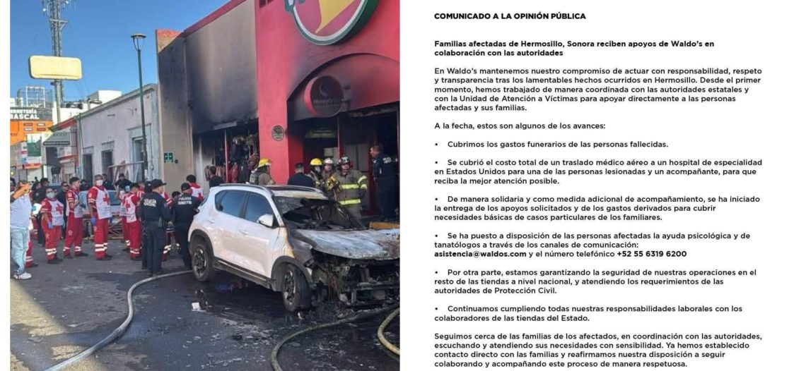 Asegura Waldo’s atiende a familias y víctimas del incendio