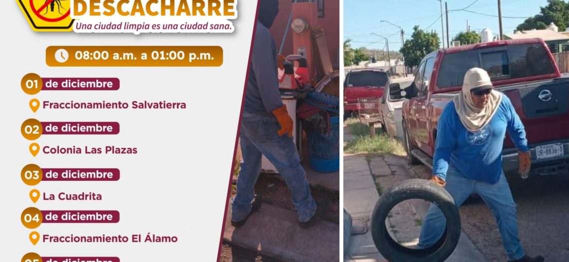 Realizarán jornada de descacharre del 1 al 5 de diciembre en diversas colonias del Puerto