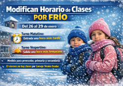 Modifican horario escolar por frío esta semana