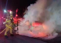 Incendio consume vehículo en la Carretera Internacional, a la altura del entronque a Ortiz