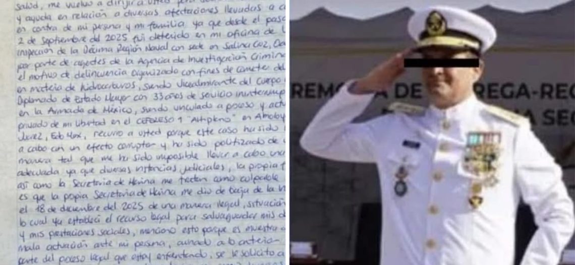 Se dice inocente vicealmirante preso; su cuñada pide apoyo a la presidenta