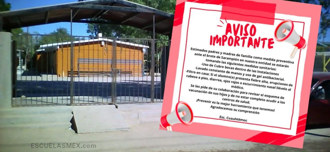 Escuela primaria de Empalme implementa uso de cubrebocas ante brote de sarampión