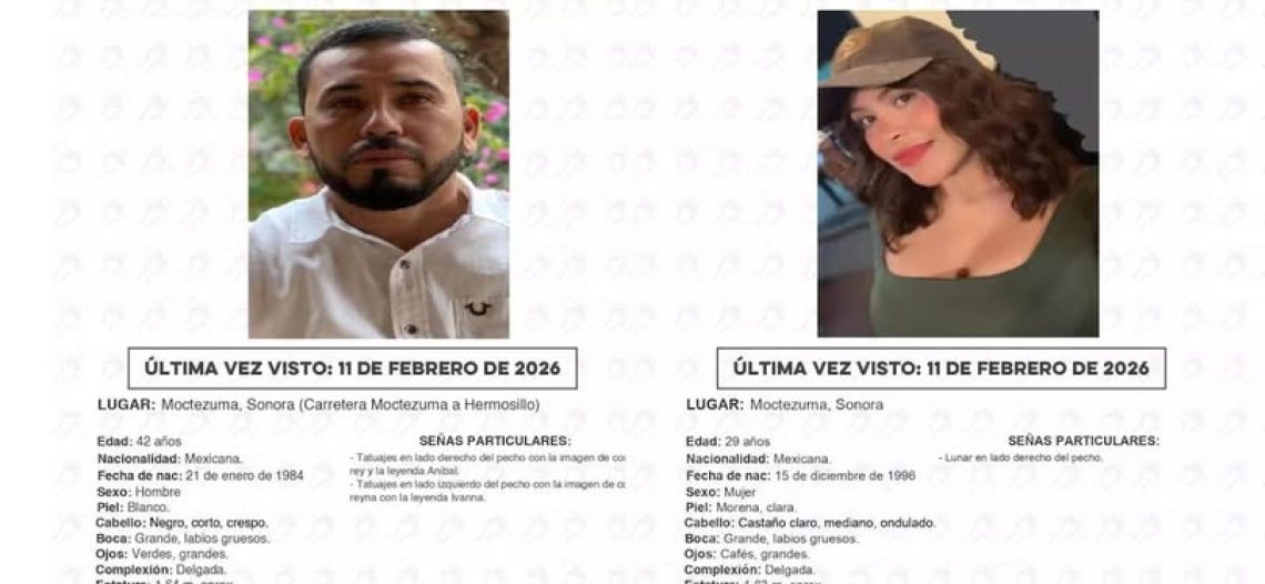 Pareja desaparece en Moctezuma mientras viajaba rumbo a Hermosillo; familiares piden ayuda