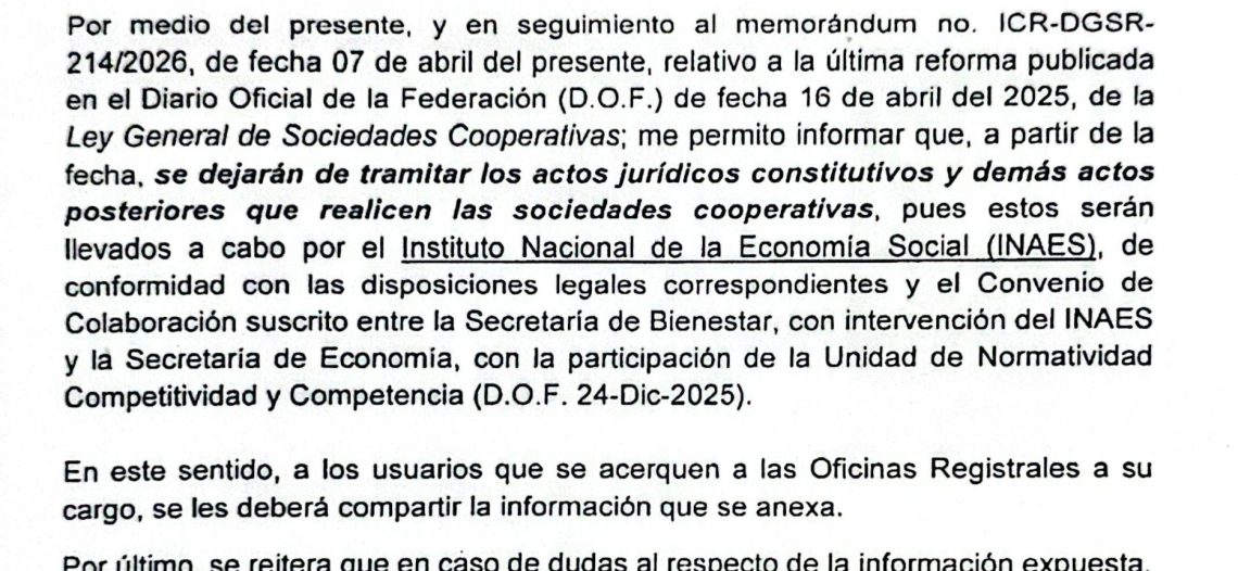 Agilizarán trámites de cooperativas; Icreson deja la tarea al INAES